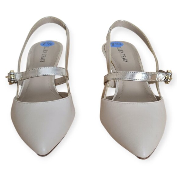 Ellen Tracy Bailey Beige Gold Slingback Kitten Heel Pump 7.5 - Picture 5 of 11